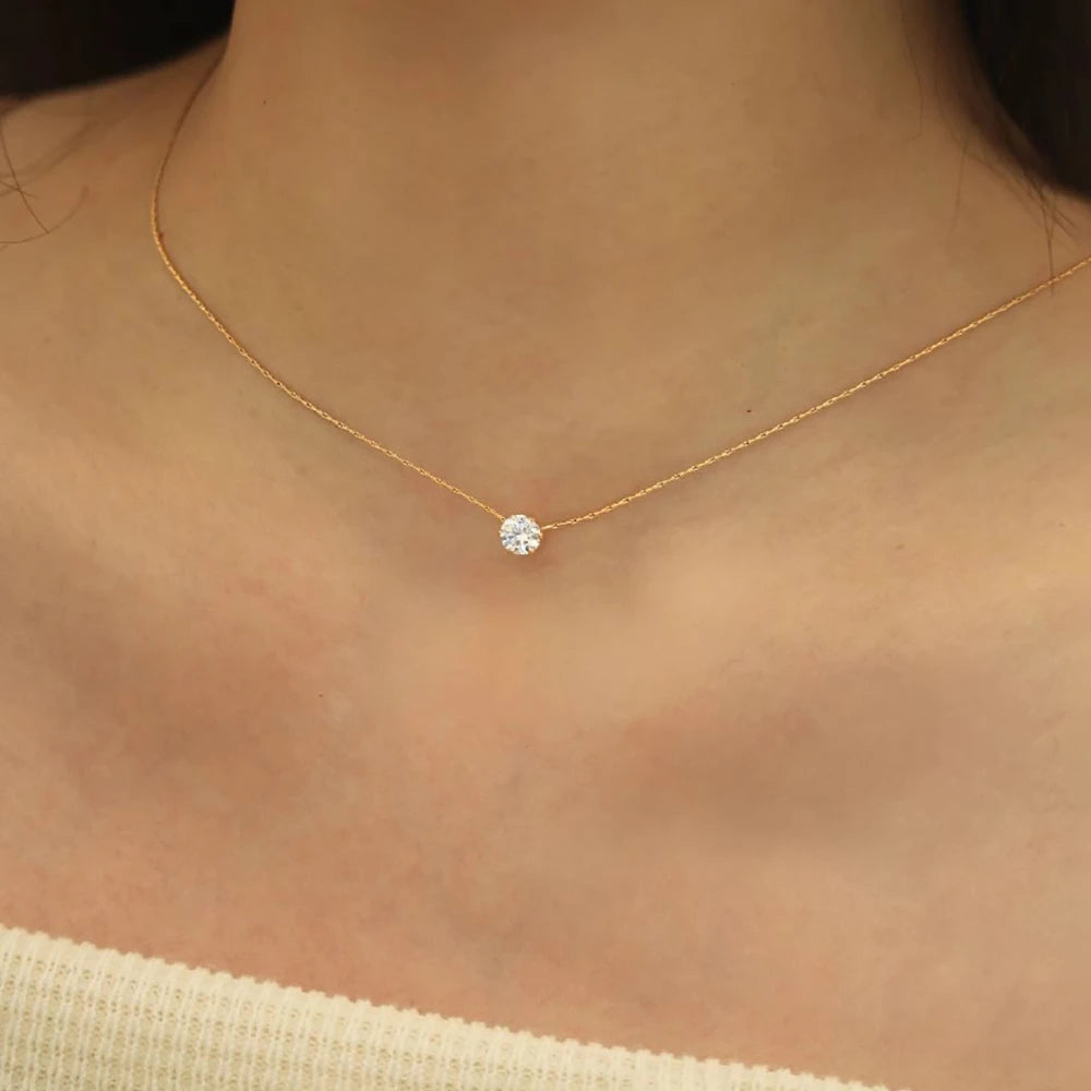 Dainty Gold Zircon Pendant Necklace