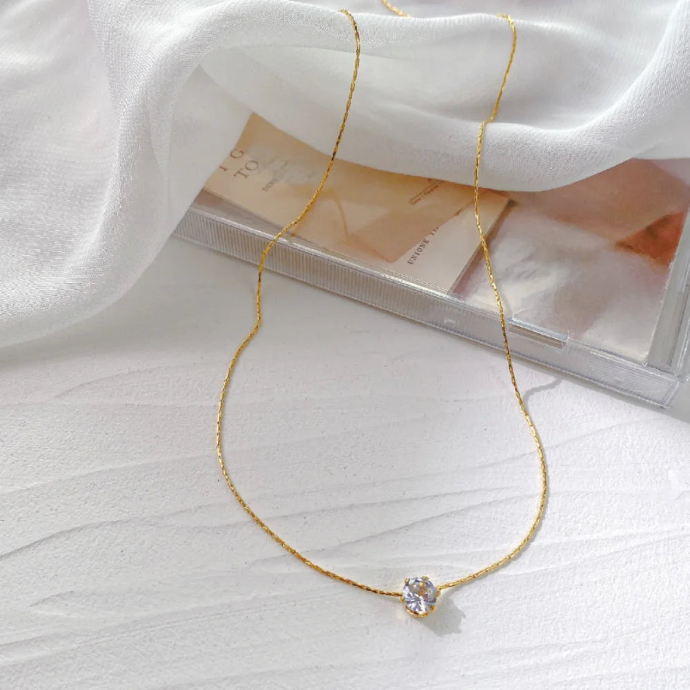 Dainty Gold Zircon Pendant Necklace
